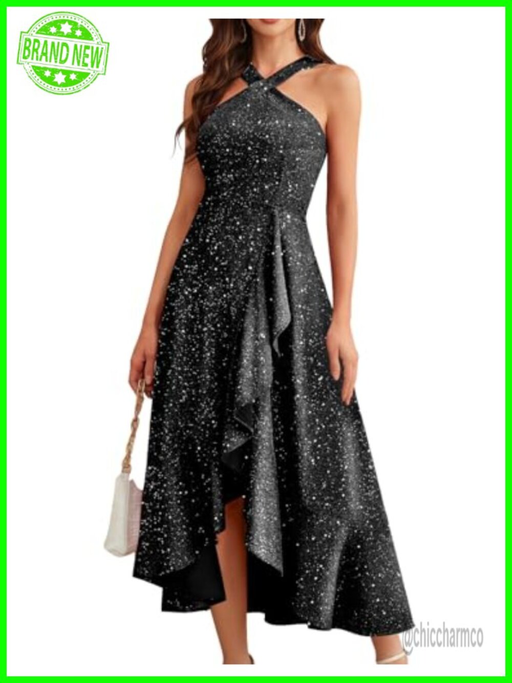 Sequin Halter Hi-Lo Maxi Dress